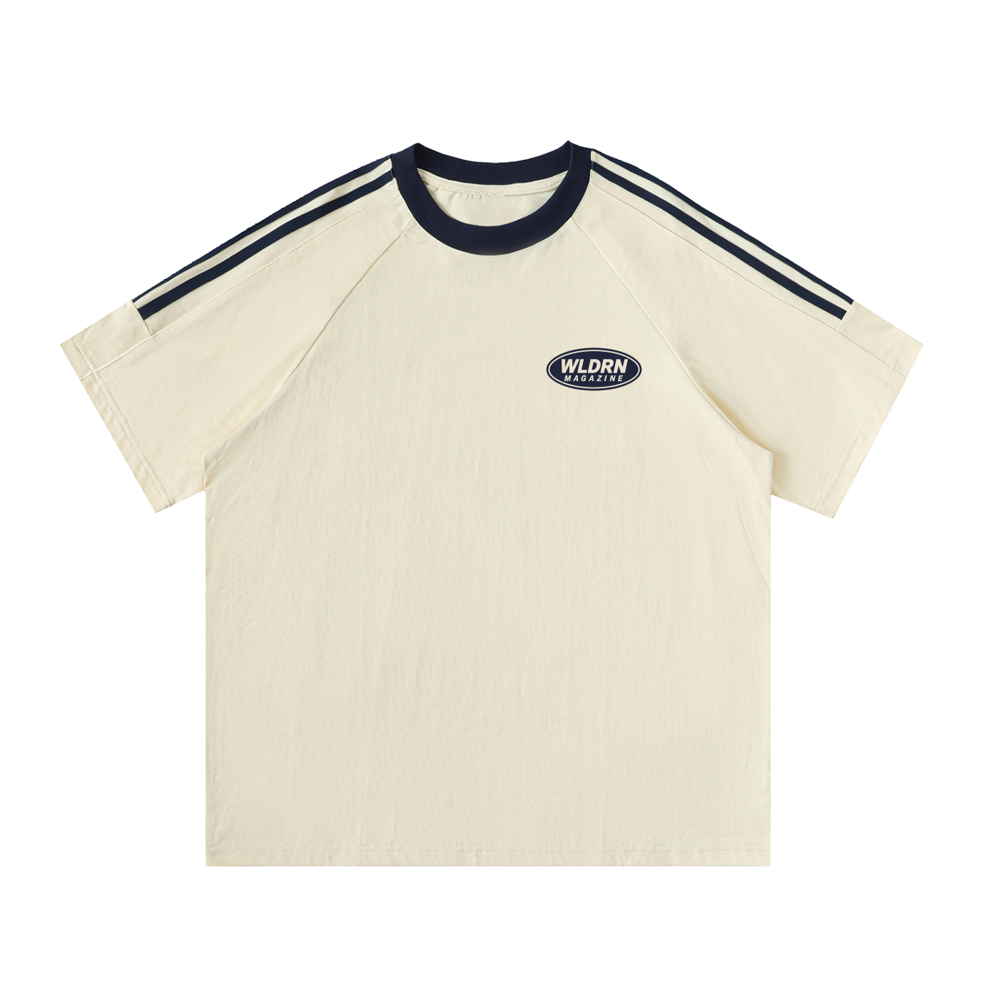 Cream WLDRN Magazine contrast-tape T-shirt