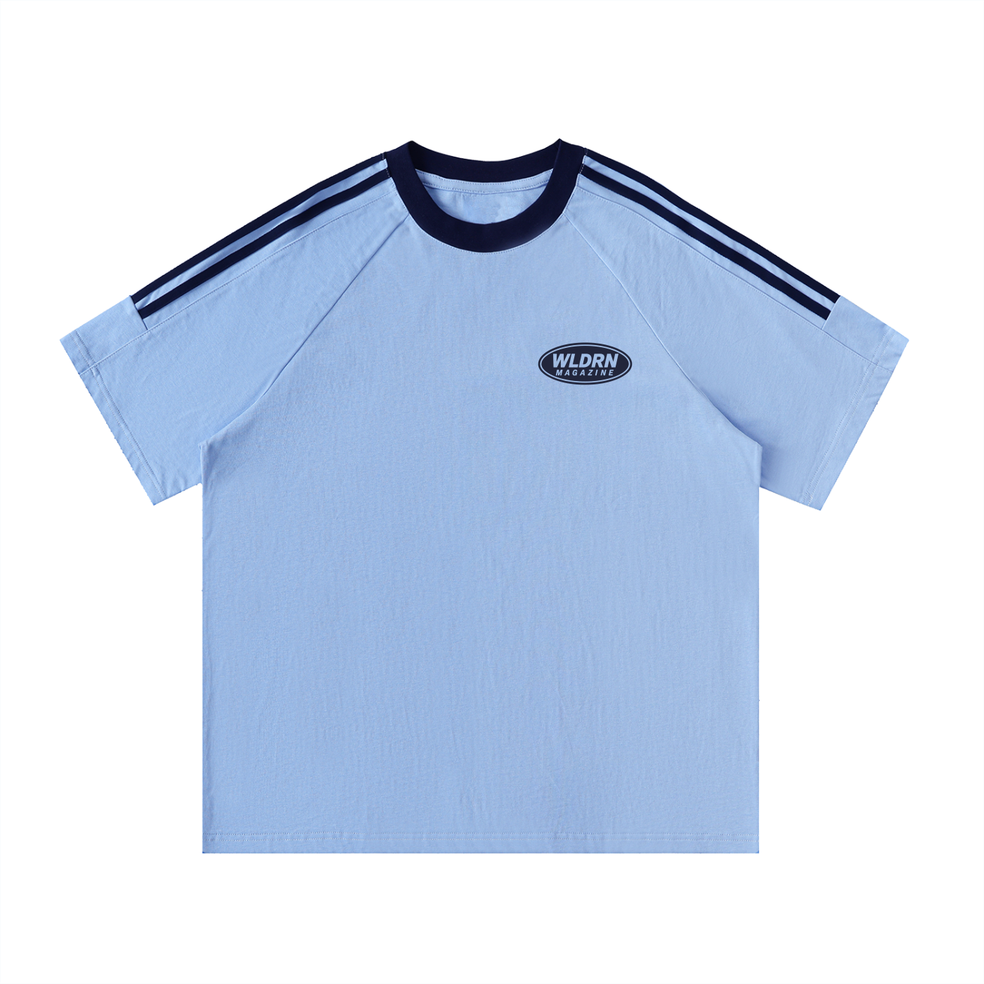 Sky-blue WLDRN Magazine contrast-tape T-shirt